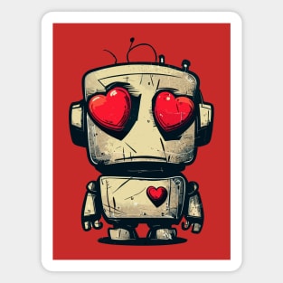 Cute clumsy sad valentine retro robot in love Magnet